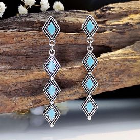 Diamond shaped retro long earrings creative tree leaf turquoise earrings