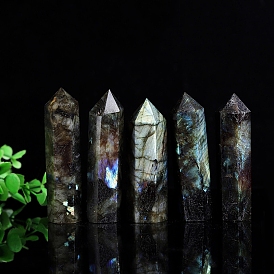 Point Tower Natural Labradorite Healing Stone Wands, for Reiki Chakra Meditation Therapy Decos, Hexagonal Prisms