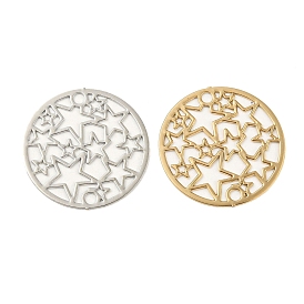 Rack Plating Brass Hollow Out Star Connector Charms, Long-Lasting Plated, Flat Round Etched Metal Embellishments