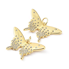 Rack Plating Brass with Cubic Zirconia Pendants, Lead Free & Cadmium Free, Long-Lasting Plated, Butterfly