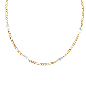 Stainless Steel & Imitaiton Pearl Link Chain Necklaces, Simple and Versatile for Daily Wear