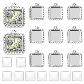 DIY Pendant Kits, including 12Pcs 304 Stainless Steel Pendant Cabochon Settings, 12pcs Glass Cabochons, Square