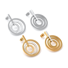 Rhinestone Multi-Ring Dangle Stud Earrings, 304 Stainless Steel Jewelry for Women
