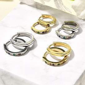 304 серьги-кольца Huggie Hoop из нержавеющей стали с микропаве из кубического циркония, с 316 штифтов из нержавеющей стали, ионное покрытие (ip), кольцо