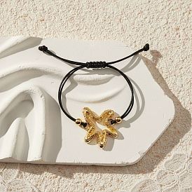 Сплав ссылка браслеты, Регулируемые браслеты из плетеного вощеного шнура для женщин, морская звезда