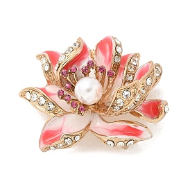 Lotus Enamel Pins, Alloy Rhinestone Brooches, with Plastic Pearl for Backpack Clothes