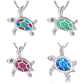 Silver Alloy Enamel Pendant Necklace, Tortoise