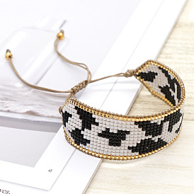 Chic Black and White Leopard Print Handmade Miyuki Beaded Bracelet for Women