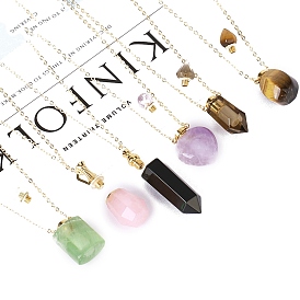 Gemstone Perfume Bottle Pendant Necklace, Aromatherapy Essential Oil Bottle Necklace with Stainless Steel Chain Finding