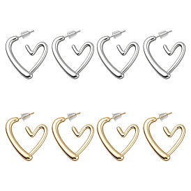 4 пары 2 цветные серьги-гвоздики из сплава, сердце