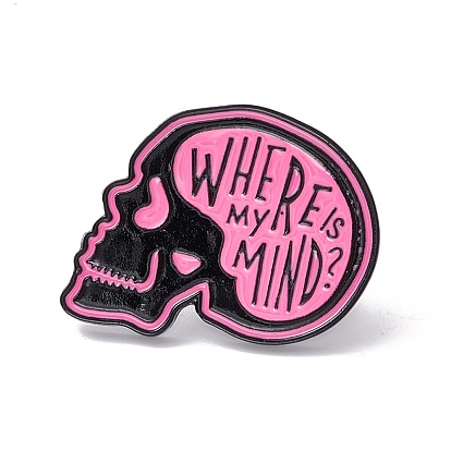 Where Is My Mind Enamel Pin, Halloween Skull Alloy Brooch for Backpack Clothes, Electrophoresis Black