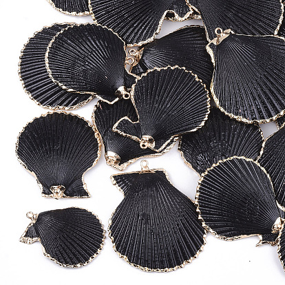 Spray Paint & Electroplate Sea Shell Pendants, with Iron Findings, Light Gold