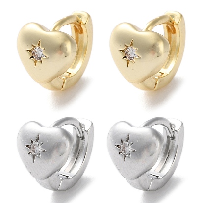 Латунные серьги-кольца из прозрачного кубического циркония, сердце