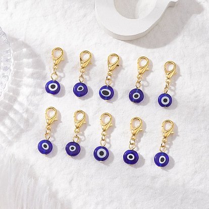 10 шт. плоские круглые подвески ручной работы от сглаза, с цинковым сплавом застежками омаров коготь, золотые