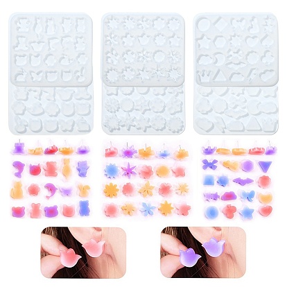 3 pièces 3 styles moule en silicone, fabrication artisanale de résine époxy, étoiles lune neige chat fleurs