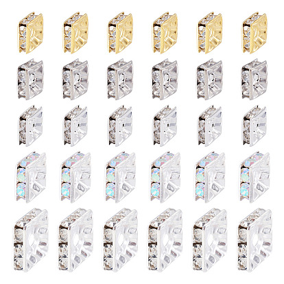 200шт 5 стили латунные бусины со стразами, без кадмия и без свинца, квадратный