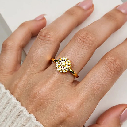 Латунные кольца-манжеты с микропаве из прозрачных кубических цирконий, золотые