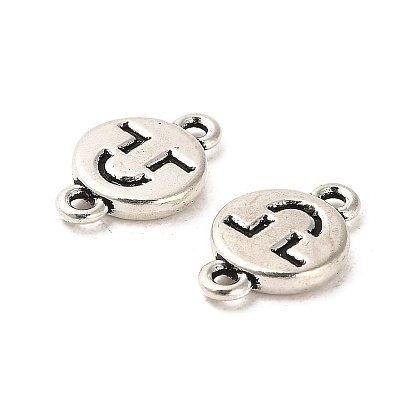 Tibetan Style Alloy Connector Charms, Cadmium Free & Lead Free, Flat Round with Smiling Face