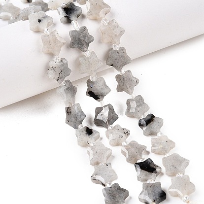 Бусы из натурального серого лабрадорита, с бисером, звезда, граненые