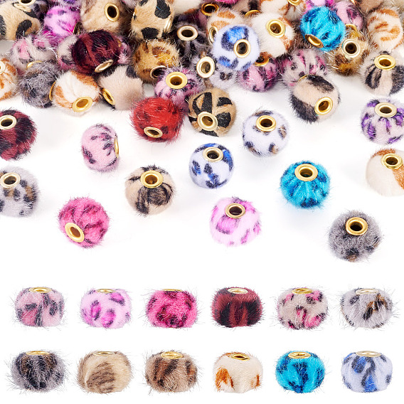 100 шт. флокированные рондель-бусины, леопардовым принтом