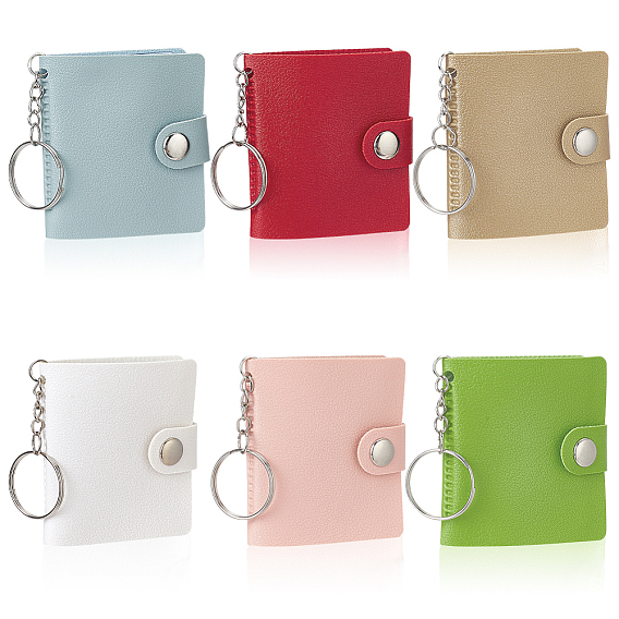 6шт. 6 цвета чехол для фотокарточки из искусственной кожи брелок, прямоугольные, платина