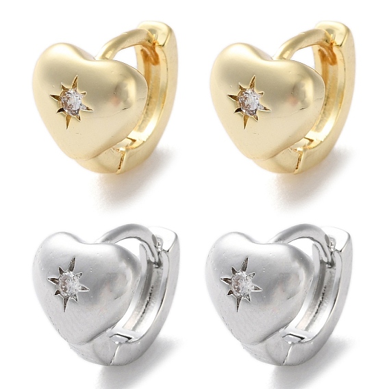 Латунные серьги-кольца из прозрачного кубического циркония, сердце