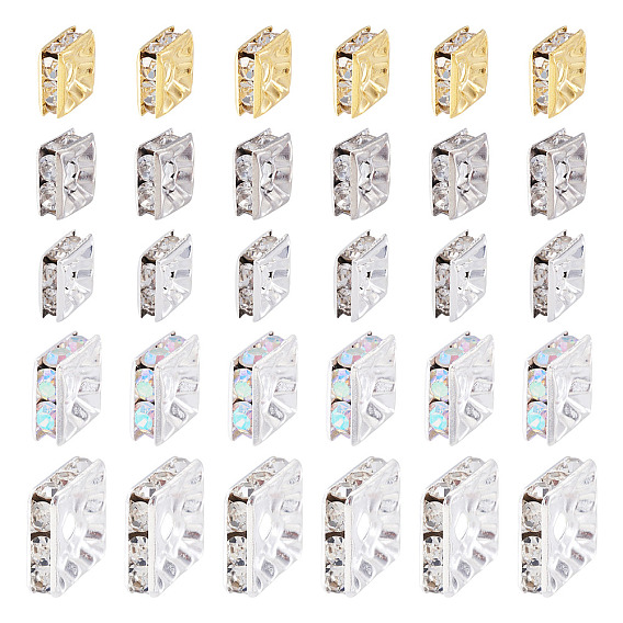 200шт 5 стили латунные бусины со стразами, без кадмия и без свинца, квадратный