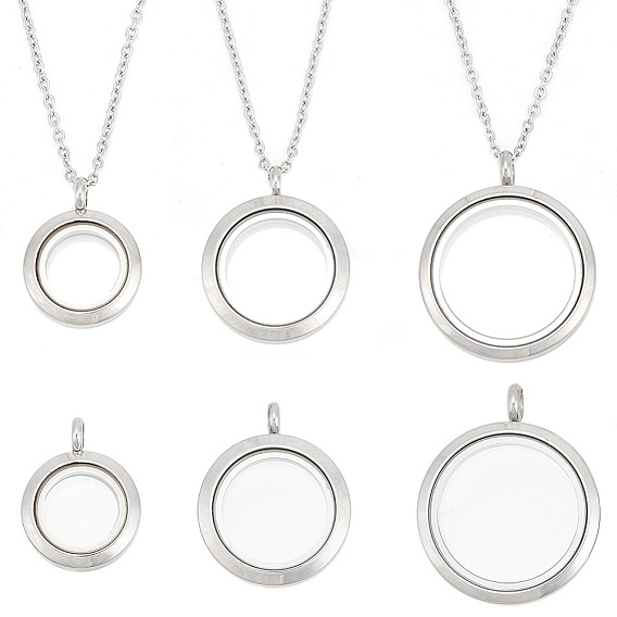DIY Blank Floating Charm Necklace Making Kit, Including 304 Stainless Steel Flat Round Locket Pendants & Cable Chains