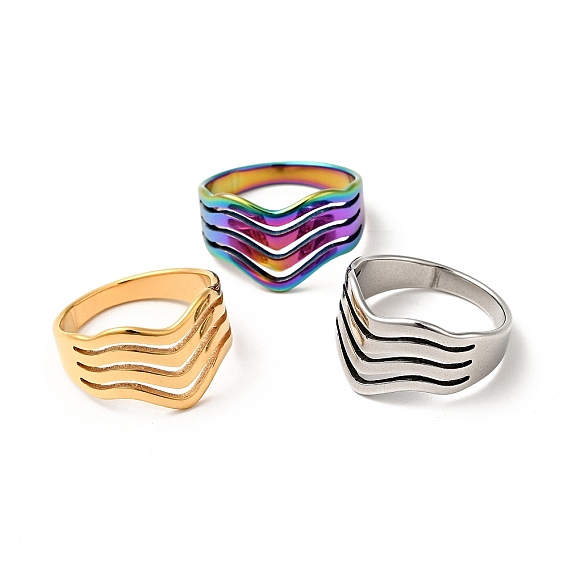 201 Stainless Steel Wave Thick Finger Ring for Women