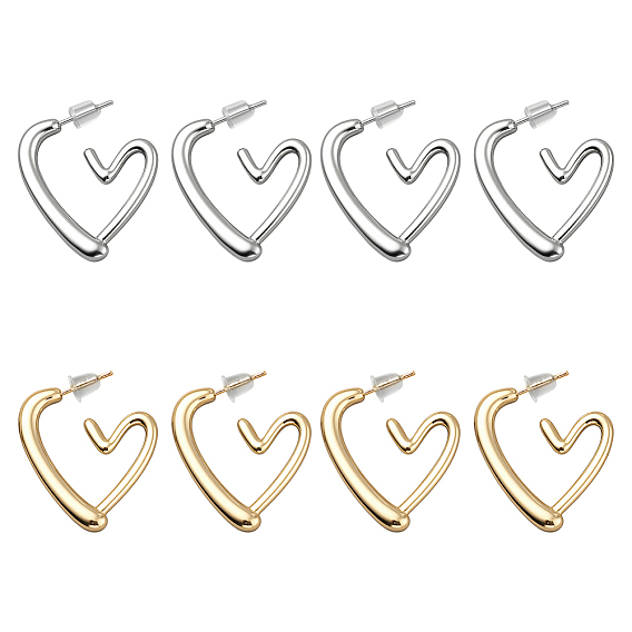 4 пары 2 цветные серьги-гвоздики из сплава, сердце