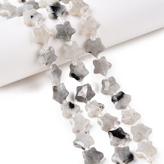Бусы из натурального серого лабрадорита, с бисером, звезда, граненые