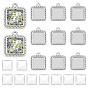 DIY Pendant Kits, including 12Pcs 304 Stainless Steel Pendant Cabochon Settings, 12pcs Glass Cabochons, Square