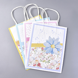 Paper Bags, with Handles, Gift Bags, Shopping Bags, Floral Pattern, Rectangle