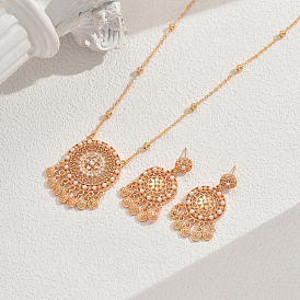 Роскошные комплекты из полых круглых серег и ожерелий в стиле «дворец» из латуни с кисточками для женщин, с имитацией жемчуга