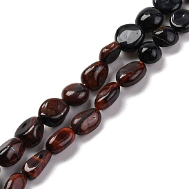 Gradient Color Natural Tiger Eye Beads Strands, Nuggets, Tumbled Stone, Mixed Dyed and Undyed