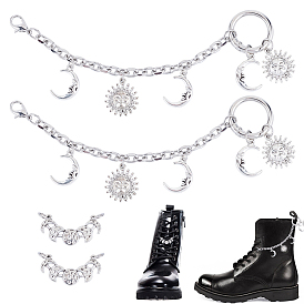 4 шт 2 стили сплав обувь подвески, Вс & луна, с карабинами из сплава и пружинными кольцами