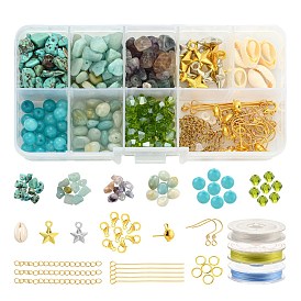 DIY Jewelry Making Kits, Including Gemstone Beads, CCB Plastic Pendants, Natural Cowrie Shell Beads, Electroplate Glass Beads Strands, Stainless Steel & Iron Findings, Alloy Clasps and Elastic Thread