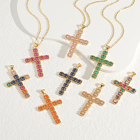Luxury Copper Inlaid Religious Cross Pendant with Diamond, Personalized Necklace for Women