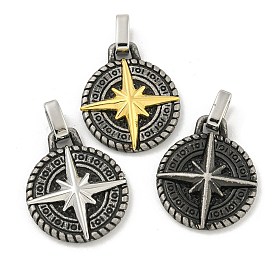 Ion Plating(IP) 304 Stainless Steel Pendants, Flat Round with Star Charm