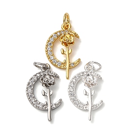 Латунные микропаве прозрачные подвески с фианитом, подвески луна и роза, с целью перехода в кольце, стойки покрытие, долговечный, без свинца и без кадмия
