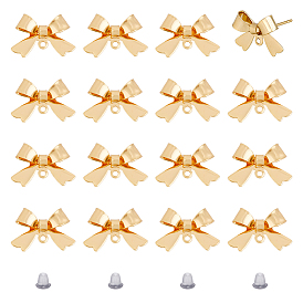 20 шт. латунные серьги-гвоздики, с горизонтальными петлями, бантом, с 40 пластиковыми ушными гайками