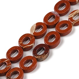 Natural Red Jasper Beads Strands, Hollow Flat Oval, Number Zero Beads