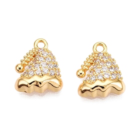 Christmas Theme Brass Pave Clear Cubic Zirconia Charms, Christmas Hat