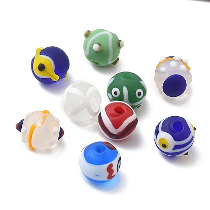 Imitation Nepali-style Handmade Lampwork Beads, Round with Eye, Hand Painted