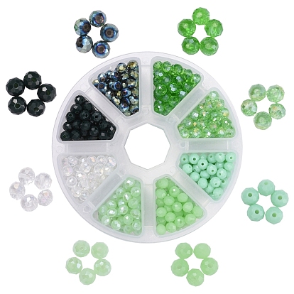 576Pcs 8 Style Opaque Solid Color & Electroplate Glass Beads, Pearl Luster Plated, Faceted, Rondelle