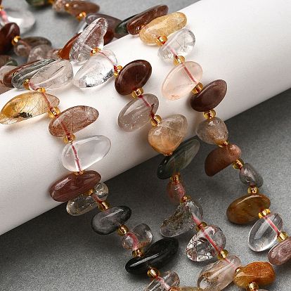 Природные Rutilated кварцевые нити бисера, самородки, Топ пробуренной, упавший камень, с бисером