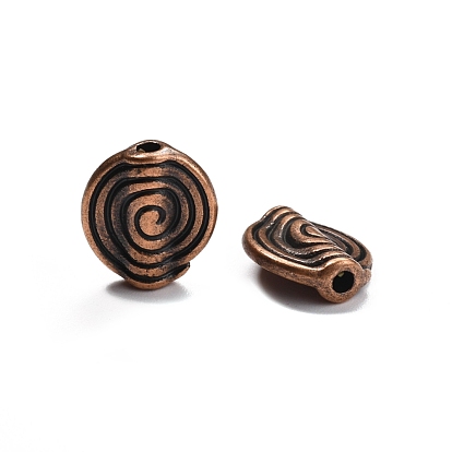 Tibetan Style Alloy Beads, Lead Free and Cadmium Free, Flat Round with Helix