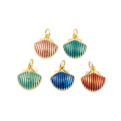 Подвески из латуни с эмалью в стойку, без кадмия и без свинца, долговечный, реальный 18 k позолоченный, формы раковины