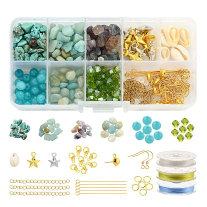 DIY Jewelry Making Kits, Including Gemstone Beads, CCB Plastic Pendants, Natural Cowrie Shell Beads, Electroplate Glass Beads Strands, Stainless Steel & Iron Findings, Alloy Clasps and Elastic Thread