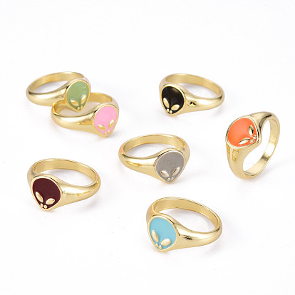 Alloy Enamel Wide Band Rings, Cadmium Free & Lead Free, Light Gold, Extra-Terrestrial